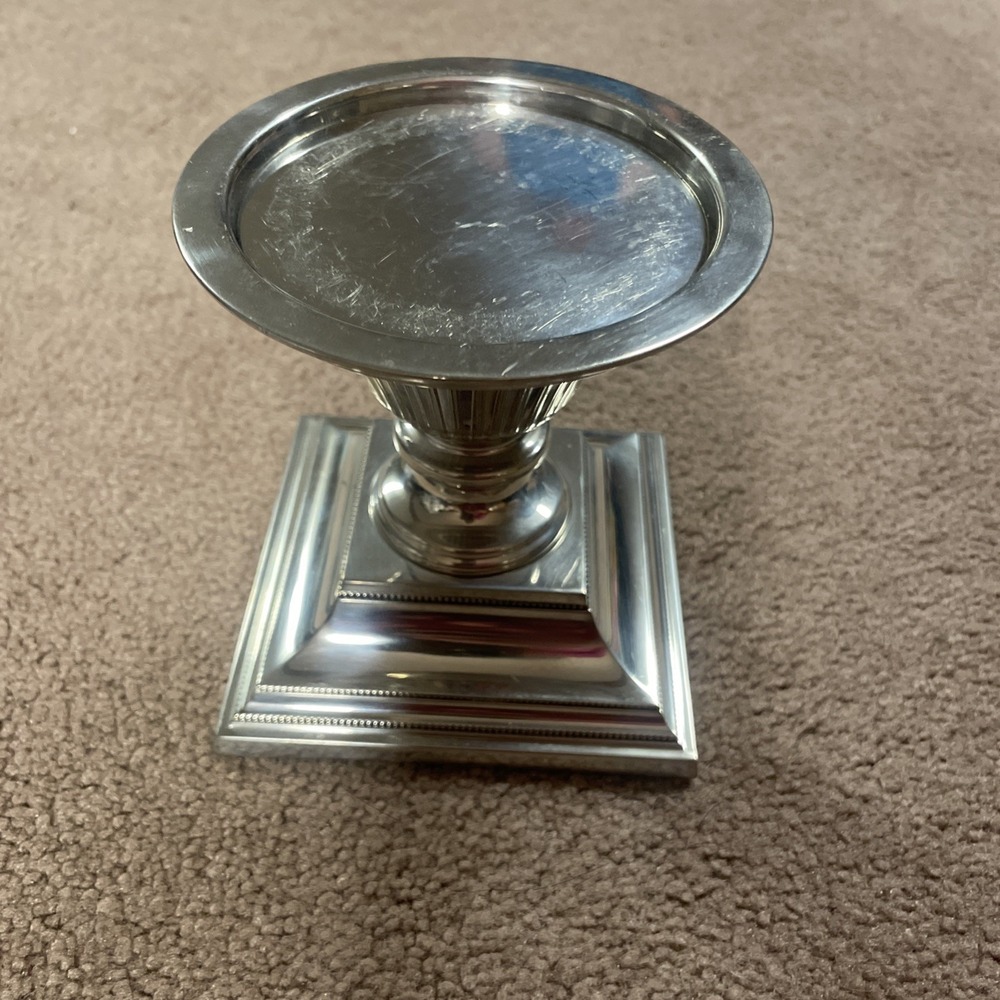 Reed & Barton Heritage Banded Small Bead 4.75" Pillar H1945 Pewter Plated Silver